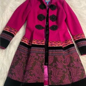 Women's Pink and Black Embroidered Coat